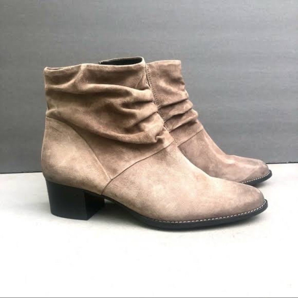 PAUL GREEN Brianna Tan Slouchy Pointed Toe Zip Block Heel Booties 6.5